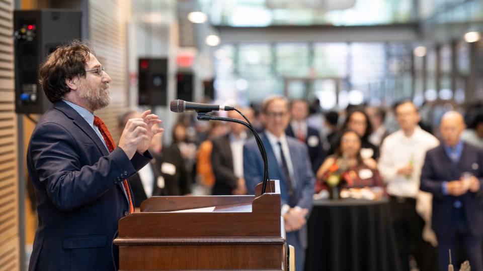 At the podium, Craig Arnold addresses the attendees of the Celebrate Princeton Innovation event